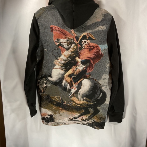 Rebel Vengeance Skeleton Napolean Stitched Hoodie Sweatshirt Men's M Black - Picture 2 of 6